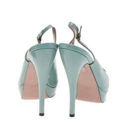 Gucci Green Patent Leather Peep Toe Slingback Sandals Size 37.5