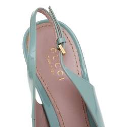 Gucci Green Patent Leather Peep Toe Slingback Sandals Size 37.5