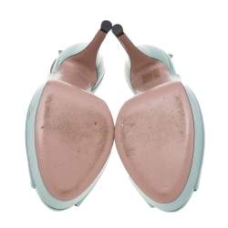 Gucci Green Patent Leather Peep Toe Slingback Sandals Size 37.5