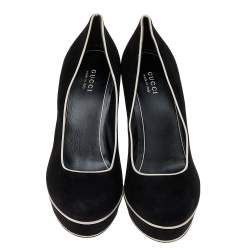 Gucci Black Suede Huston Platform Pumps Size 38.5