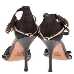 Gucci Brown Guccissima Suede And Leather Ankle Strap Sandals Size 34