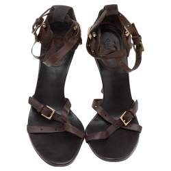 Gucci Brown Guccissima Suede And Leather Ankle Strap Sandals Size 34