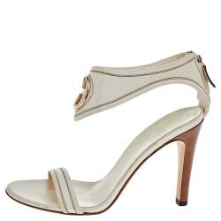 Gucci White Leather Interlocking GG Open Toe Ankle Cuff Sandals Size 38
