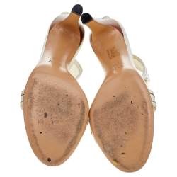 Gucci White Leather Interlocking GG Open Toe Ankle Cuff Sandals Size 38