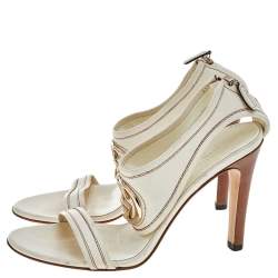 Gucci White Leather Interlocking GG Open Toe Ankle Cuff Sandals Size 38