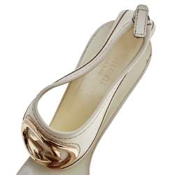 Gucci White Leather Interlocking GG Open Toe Ankle Cuff Sandals Size 38