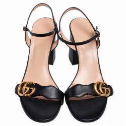Pre Owned صندل غوتشي جي جي مارمونت جلد أسود سير كاحل مقاس 40