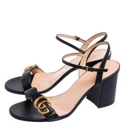Pre Owned صندل غوتشي جي جي مارمونت جلد أسود سير كاحل مقاس 40