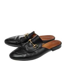 Pre Owned صندل غوتشي برينستون جلد أسود مقاس 40.5