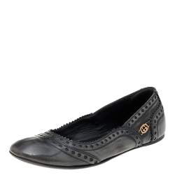 Gucci Black/Grey Brogue Leather Ballet Flats Size 35.5