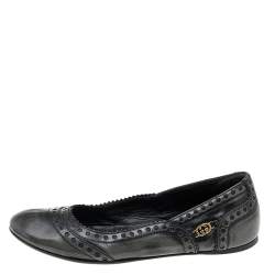 Gucci Black/Grey Brogue Leather Ballet Flats Size 35.5