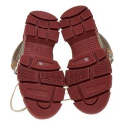 Pre Owned Gucci Khaki/Brick Red Leather and Nylon Flashtrek High-Top Sneakers Size 38.5