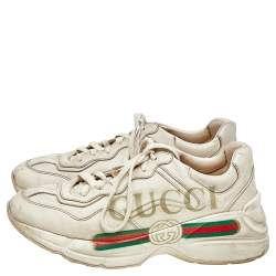 Gucci Cream Leather Rhyton Gucci Logo Sneakers Size 39