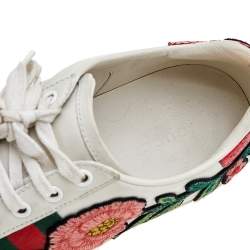 مملوكة مسبقًا Gucci White Leather Floral Embroidered Ace Low Top Sneakers Size 38