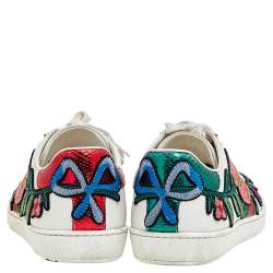 مملوكة مسبقًا Gucci White Leather Floral Embroidered Ace Low Top Sneakers Size 38