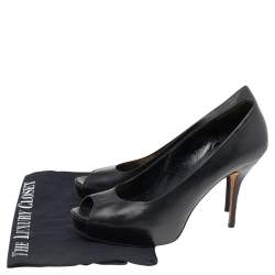 Gucci Black Leather Peep Toe Platform Pumps Size 40