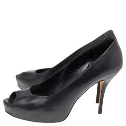 Gucci Black Leather Peep Toe Platform Pumps Size 40