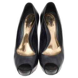 Gucci Black Leather Peep Toe Platform Pumps Size 40
