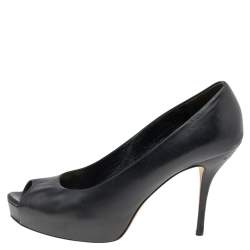 Gucci Black Leather Peep Toe Platform Pumps Size 40