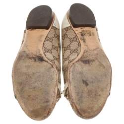 Pre Owned Gucci Beige/White GG Canvas Bamboo Horsebit Ballet Flats Size 39.5