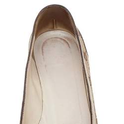 Pre Owned Gucci Beige/White GG Canvas Bamboo Horsebit Ballet Flats Size 39.5