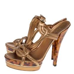 Gucci Gold Leather Platform Ankle Strap Sandals Size 38