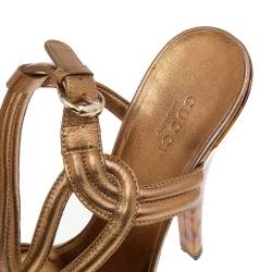 Gucci Gold Leather Platform Ankle Strap Sandals Size 38