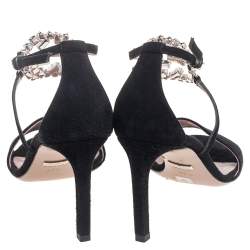 Pre Owned Gucci Black Suede Interlocking G Crystal Embellished Sandals Size 35.5