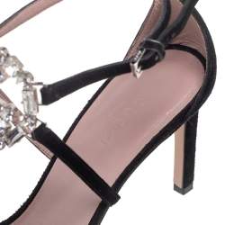 Pre Owned Gucci Black Suede Interlocking G Crystal Embellished Sandals Size 35.5