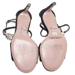 Pre Owned Gucci Black Suede Interlocking G Crystal Embellished Sandals Size 35.5