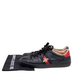 Gucci Black Leather Ace Bee Embroidered Web Low Top Sneakers Size 37.5