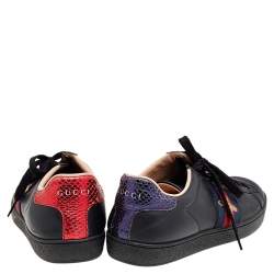 Gucci Black Leather Ace Bee Embroidered Web Low Top Sneakers Size 37.5