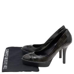 Pre Owned Gucci Two Tone Brogue Leather Cap Toe Platform Pumps Size 39