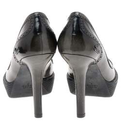 Pre Owned Gucci Two Tone Brogue Leather Cap Toe Platform Pumps Size 39