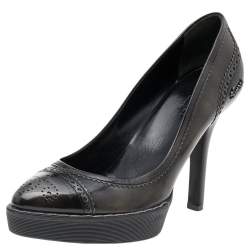 Pre Owned Gucci Two Tone Brogue Leather Cap Toe Platform Pumps Size 39