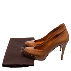 Gucci Brown Leather Round Toe Platform Pumps Size 36.5