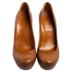 Gucci Brown Leather Round Toe Platform Pumps Size 36.5