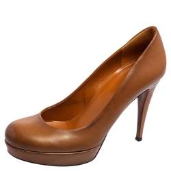 Gucci Brown Leather Round Toe Platform Pumps Size 36.5