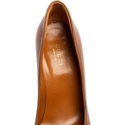 Gucci Brown Leather Round Toe Platform Pumps Size 36.5