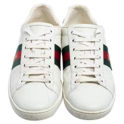 Pre Owned Gucci White Leather Embroidered Bee Ace Low-Top Sneakers Size 37.5