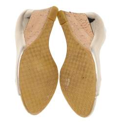 Pre Owned Gucci Metallic Gold Leather Cyprus Cork Wedge Open Toe Pumps Size 37.5