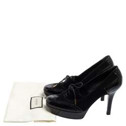 Pre Owned Gucci Black Suede And Patent Leather Platform Lace Up Booties Size 37