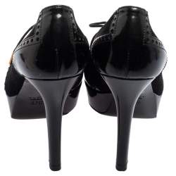 Pre Owned Gucci Black Suede And Patent Leather Platform Lace Up Booties Size 37