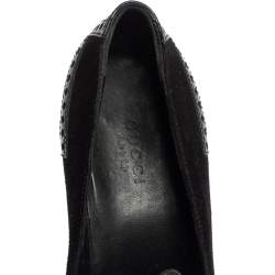 Pre Owned Gucci Black Suede And Patent Leather Platform Lace Up Booties Size 37