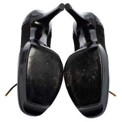 Pre Owned Gucci Black Suede And Patent Leather Platform Lace Up Booties Size 37