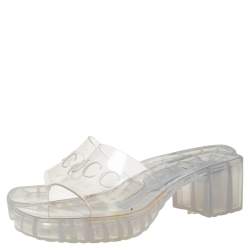 مملوكة مسبقًا Gucci White Rubber Platform Slide Sandals Size 37