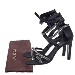 Pre Owned Gucci Black Satin Ankle Wrap Sandals Size 39.5