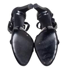 Pre Owned Gucci Black Satin Ankle Wrap Sandals Size 39.5