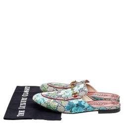 Pre Owned Gucci Blue/Grey GG Canvas Blooms Print Princetown Mules Size 38