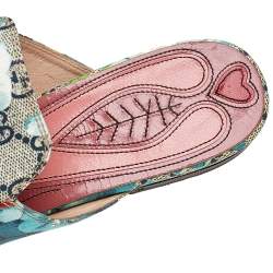 Pre Owned Gucci Blue/Grey GG Canvas Blooms Print Princetown Mules Size 38